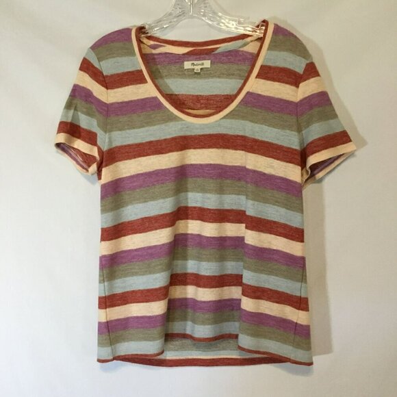 Madewell Striped tee Multicolor Short Sleeve Scoop Neck Women's Sz Medium Cotton - Picture 1 of 10
